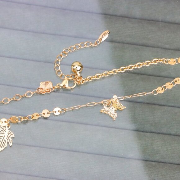 "Rose Gold Anklet with Leaf & Butterfly Charms, XPAL1163 - Picture 10 of 12